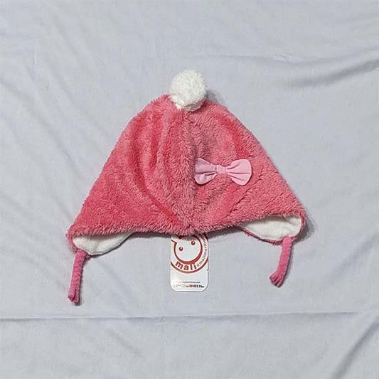 DOUBLE COTTON OUTTER FURR PINK COLOR BABY CAP BOW ON FRONT CM0154