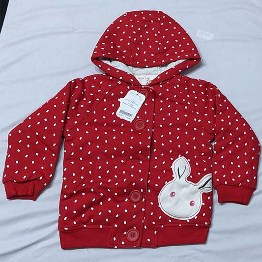 DOUBLE COTTON BABY HOODIE RED WITH WHITE DOTTED CM0175