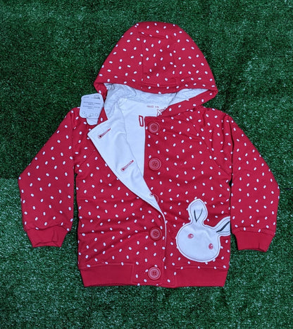 DOUBLE COTTON BABY HOODIE RED WITH WHITE DOTTED CM0175
