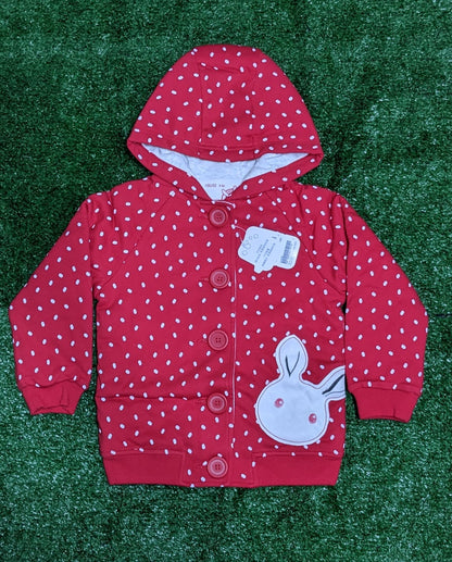 DOUBLE COTTON BABY HOODIE RED WITH WHITE DOTTED CM0175