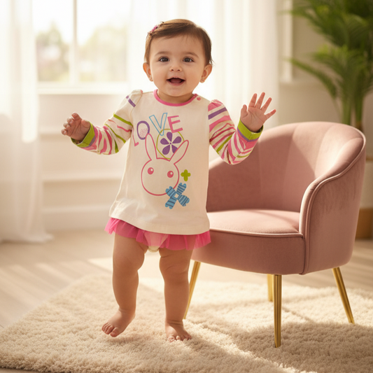 Skin-Colored Frock Style Baby Shirt with "Love" Design Organic Cotton Art No. CM0043