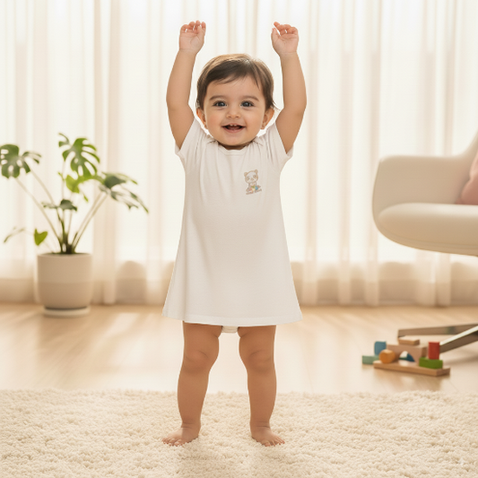 Classic White Half-Sleeve Baby Shirt – Organic Cotton Orignal brand korea made Brown panda Art number CM0002
